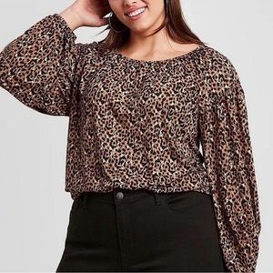 Ava & Via Tan Animal Print Long Sleeve Blouse Size 0X or 14W NWT